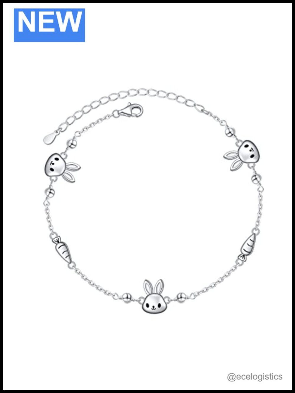 925 Sterling Silver Bunny Charm Adjustable Bracelet for Women